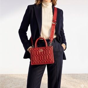 Steve Madden Red Crossbody Mini Purse Quilted Zipper Closure Gold Hardware